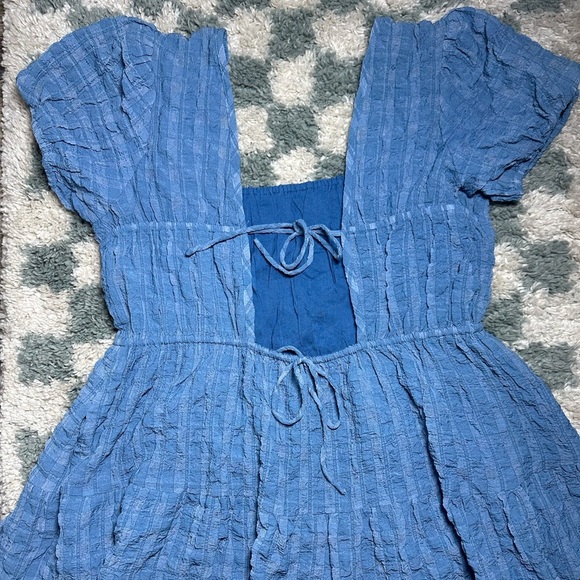 Day + Moon Puff Sleeve Backless Mini Dress Blue Size L - Picture 4 of 9